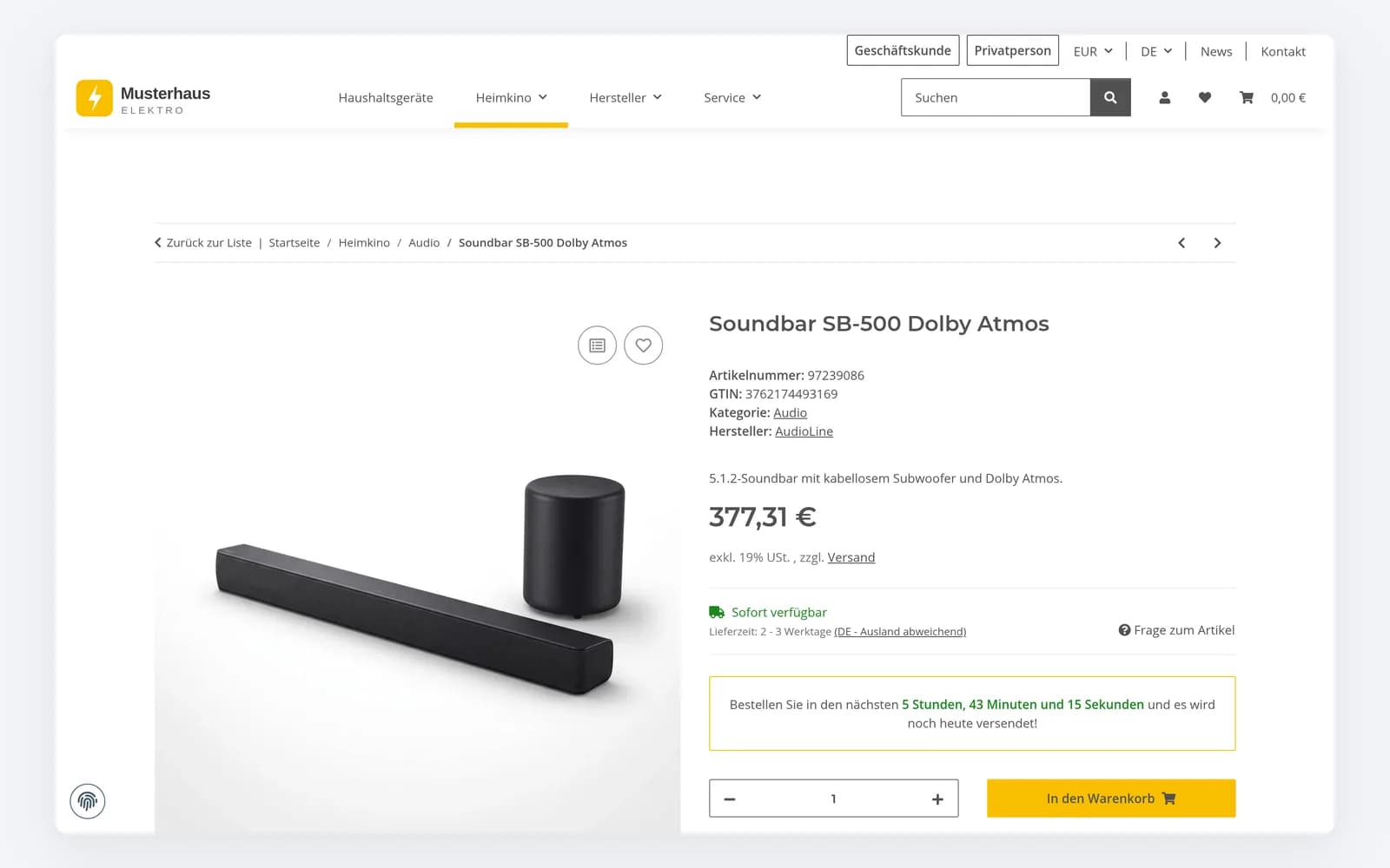 Brutto-Netto Umschalter im Shopkopf: Geschäftskunden sehen alle Preise netto