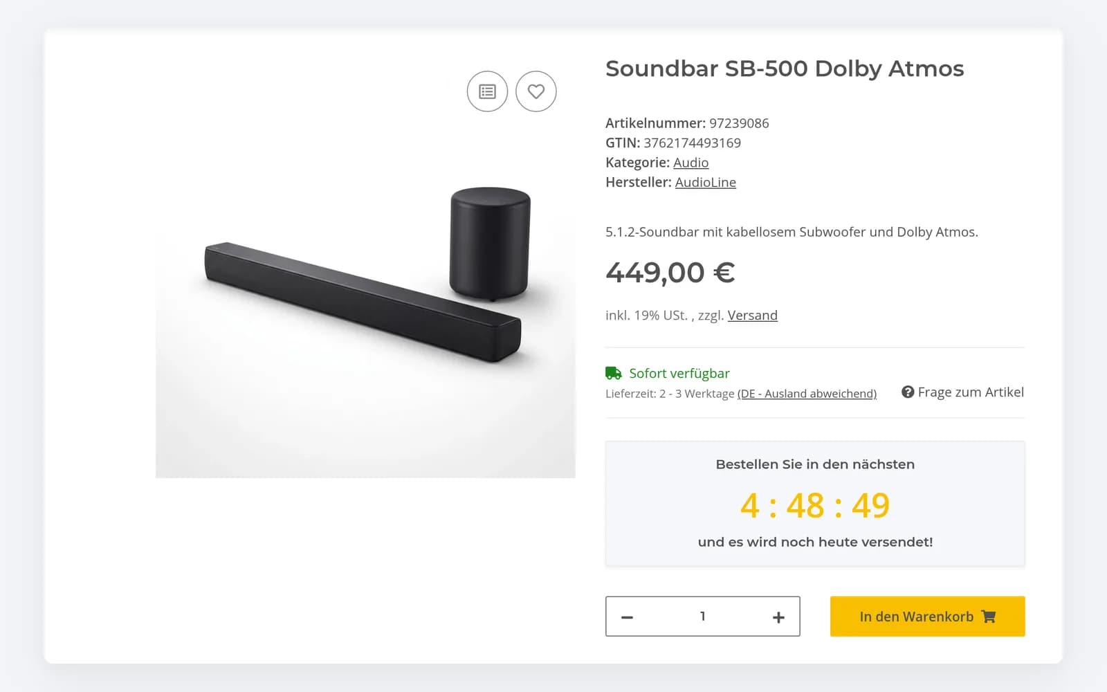 Warenkorb-Erinnerung mit Versand-Countdown erscheint beim Weiterstöbern auf jeder Shopseite