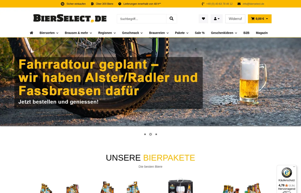 BierSelect, Startseite mit Bierpaketen