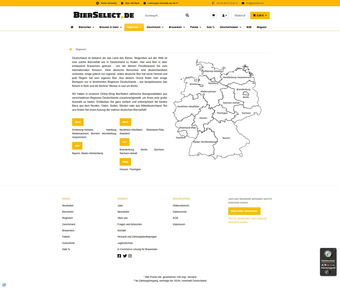 Regionfinder mit interaktiver Deutschlandkarte