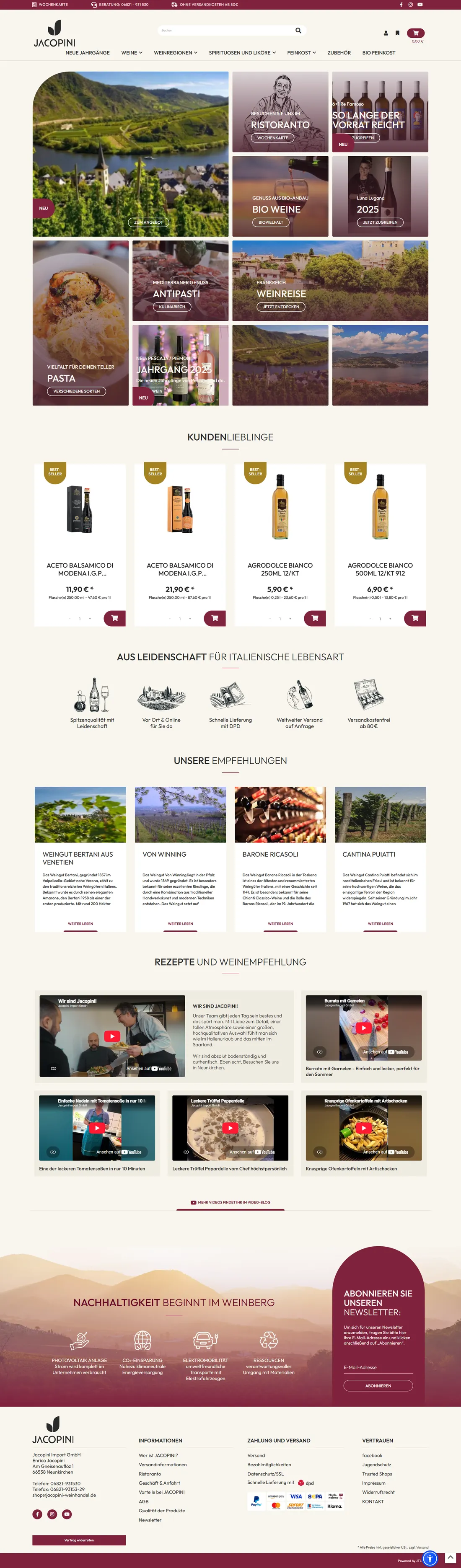 Startseite: Themenwelten, Kundenlieblinge, Empfehlungen, Rezepte und Footer