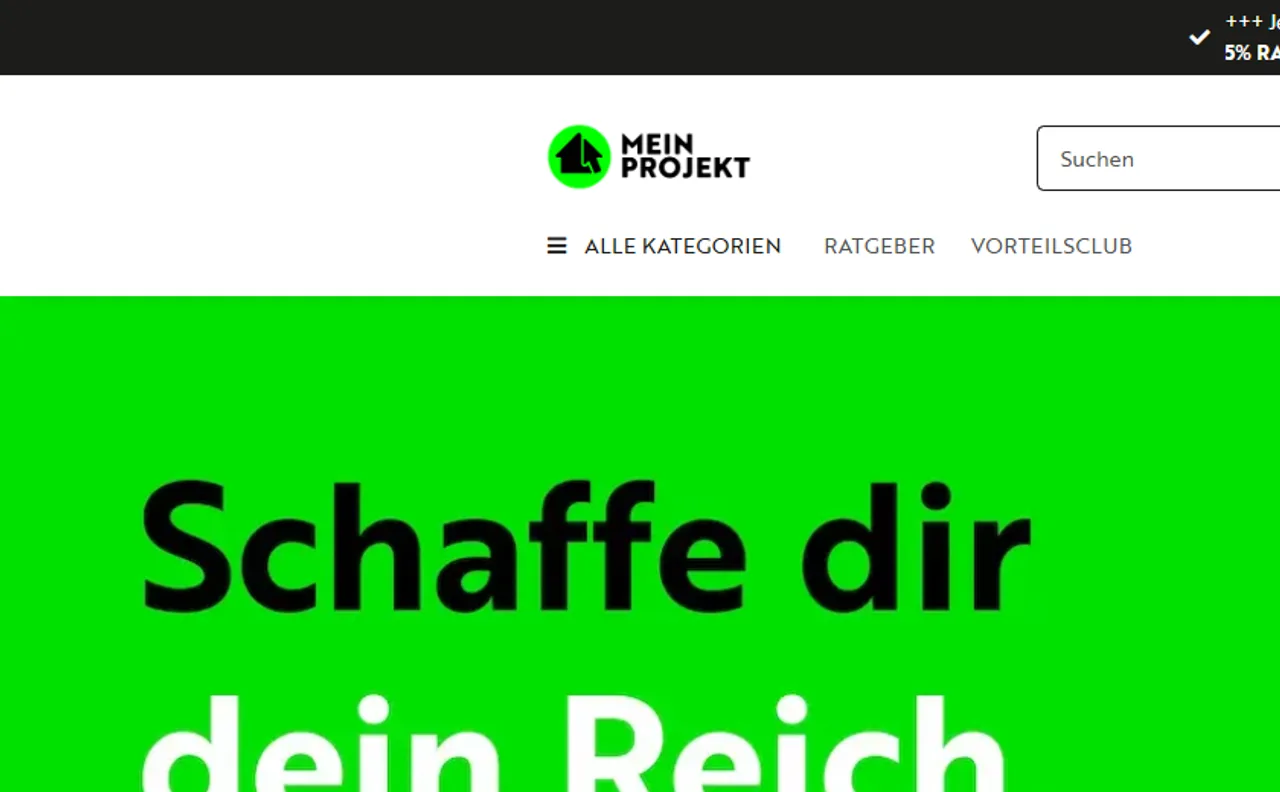 meinProjekt, Startseite mit Kampagnen-Bühne und Kategorien