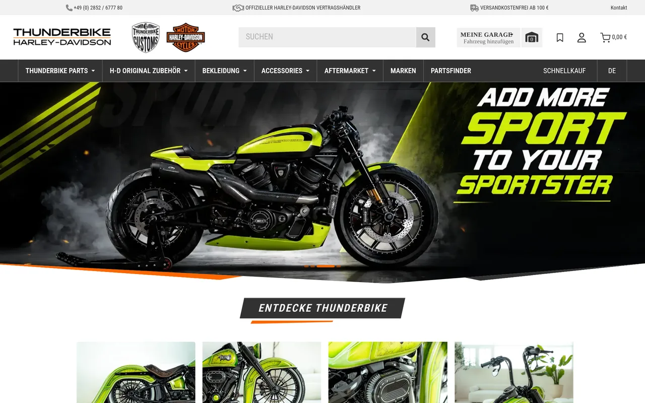 Thunderbike Dealer-Shop, Startseite mit Kampagnen-Bühne