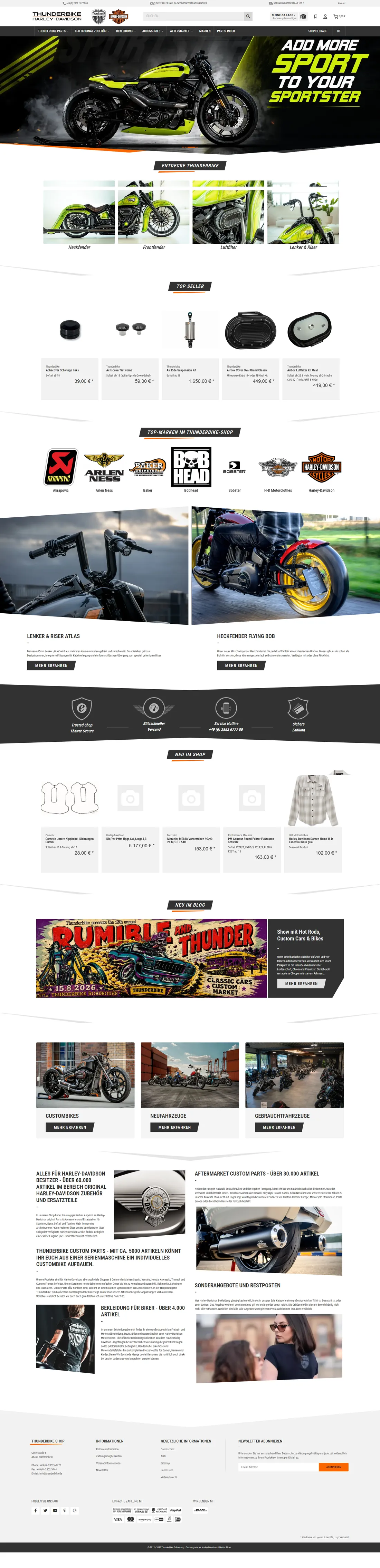 Startseite: Kampagnen-Bühne, Top-Seller, Marken, Blog und Footer