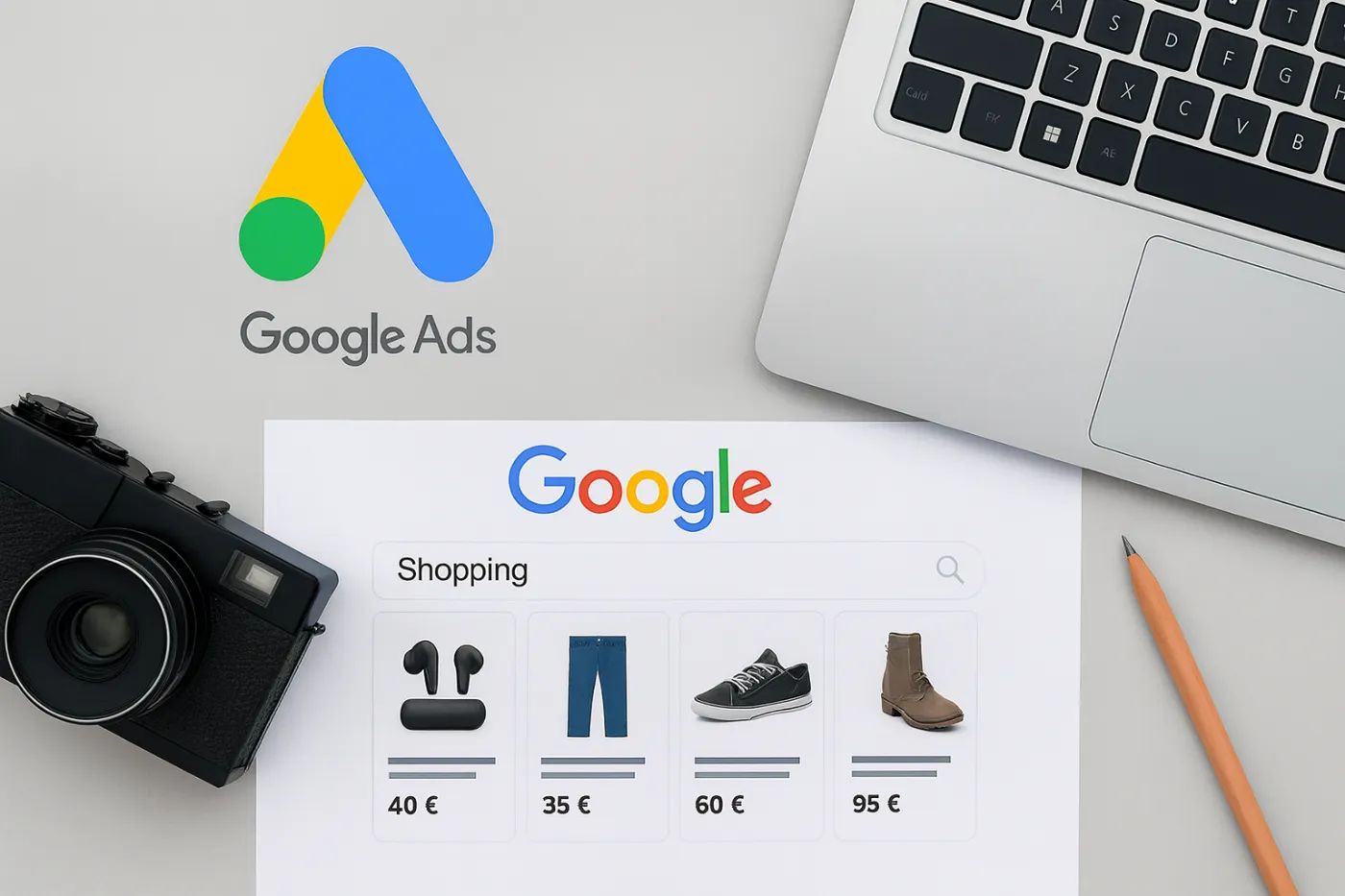 Laptop mit Google Ads Shopping Oberfläche