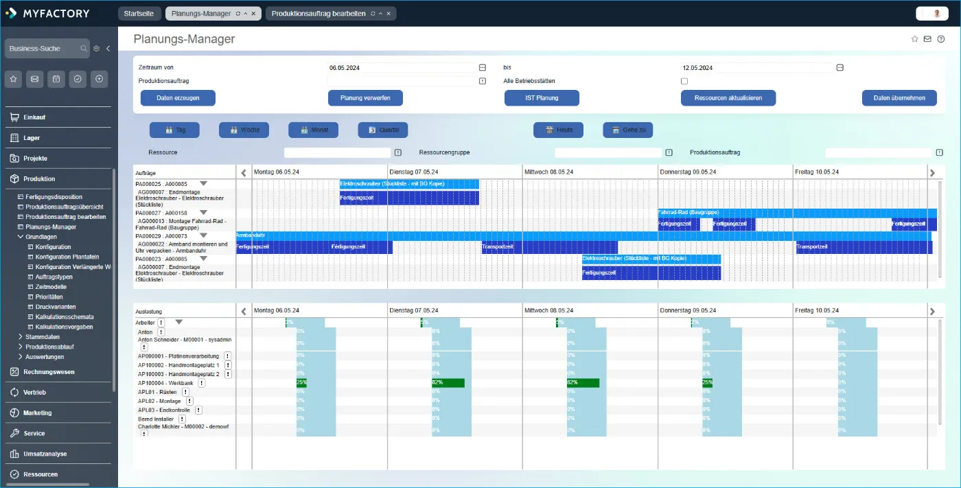 MyFactory PPS-Modul: Planungs-Manager für Produktionsplanung und -steuerung