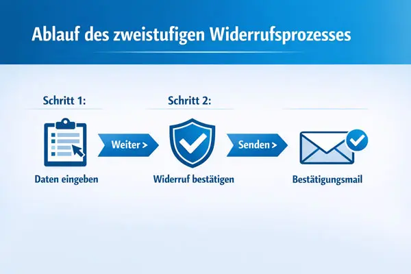 Ablauf des zweistufigen Widerrufsprozesses über den Widerrufsbutton im Online-Shop